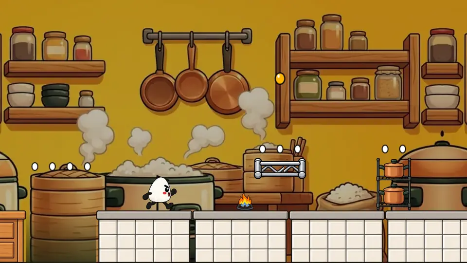 Level 1 · The Kitchen: Burners on the counter: one touch costs a life.